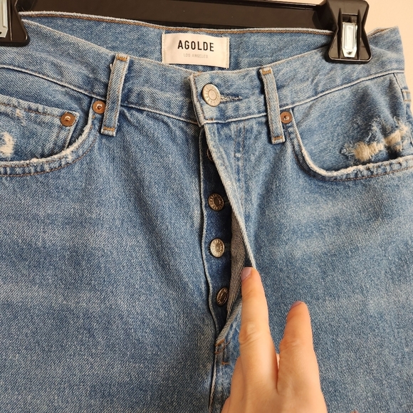 AGOLDE Revolve "Jamie" Distressed High Rise Straight in Arrival Wash Size 25 - Picture 6 of 16